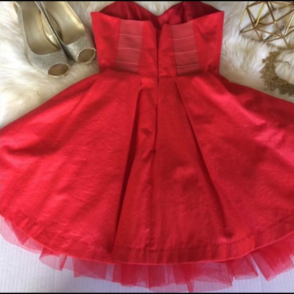 Vintage Red Strapless Tulle Party Dress, A-line and Tulle